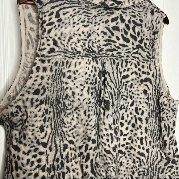 LUNGO L'Arno Leopard 100% Linen italian Sleeveless Collared Dress oversized 2XL - Picture 11 of 13